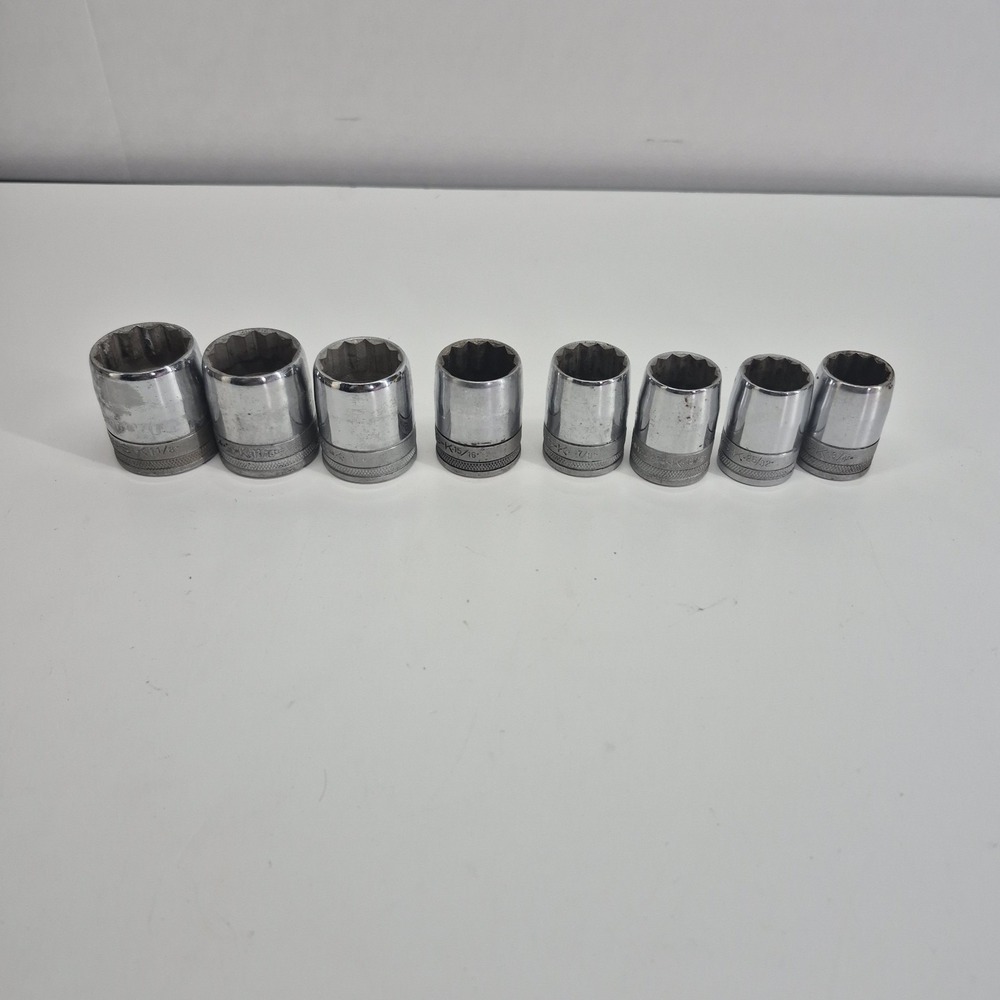 S-K TOOLS 1/2" DRIVE SHALLOW 12 POINT SOCKET LOT OF 8 USA SIZES LISTED